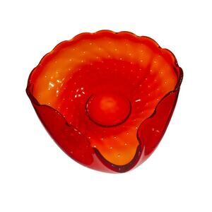VTG Barbini Controlled Bubble Bullicante Amberina Red Murano Glass Ashtray